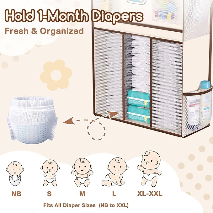 Baby Nursery Over The Door Organizer – 5-Tier 10 Pocket Hanging Storage with Removable Diaper Caddy & 3 Sturdy Hooks, 55LBS C