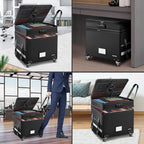 DocSafe Fireproof Document Box with Lock,2-Layer File Box with Wheels,Collapsible File Storage Organizer with Pockets,Large P
