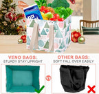 VENO 3 Pack Reusable Grocery Bags, Shopping Bags for Groceries, Tote with Handles and Hard Bottom, Foldable Shopping Cart Organizer, Water Resistant, Heavy-Duty (Pastel Forest, 6 Gallon)