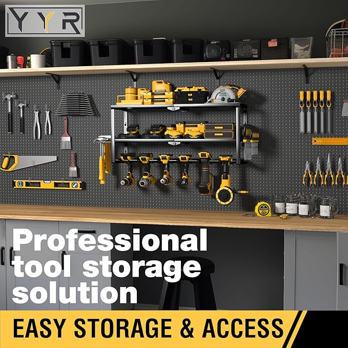 YYR Heavy Duty Power Tool Organizer Wall Mount, Cordless Drill Hanger Storage Rack, Battery Tools Holder with Charging Statio