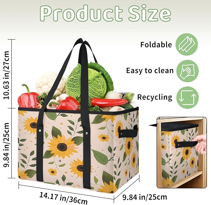 Reusable Grocery Bag, Foldable Large Shopping Tote Bag for Groceries Kitchen Picnic Car Trunk