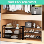 Jripae Bamboo Shoe Rack for Entryway, Stackable 3 Tier Shoe Organizer Shelf Storage 9-12 Pairs Shoes Stand Cubby for Closet D