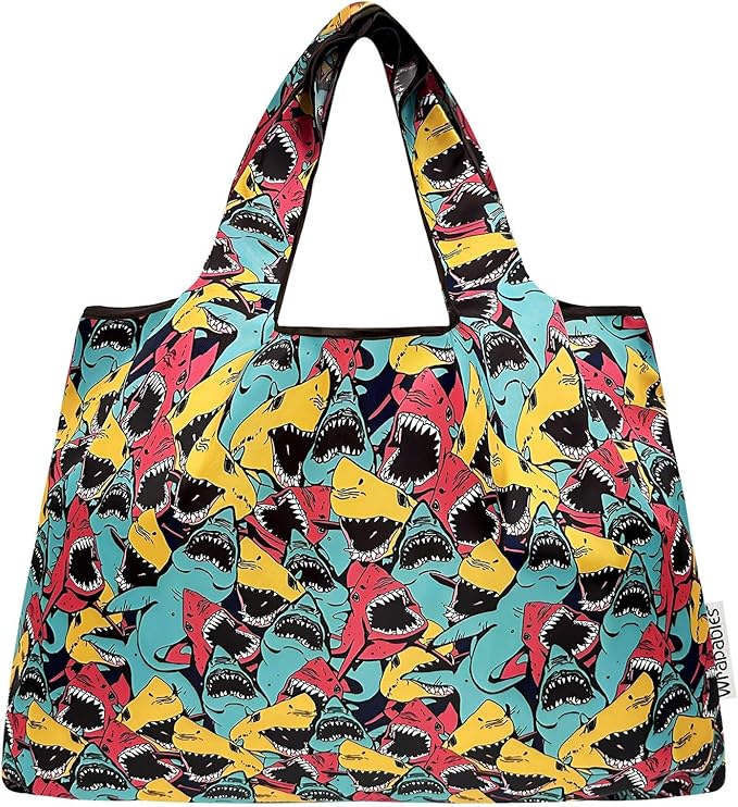 allydrew Large Foldable Tote Nylon Reusable Grocery Bags, 6 Pack