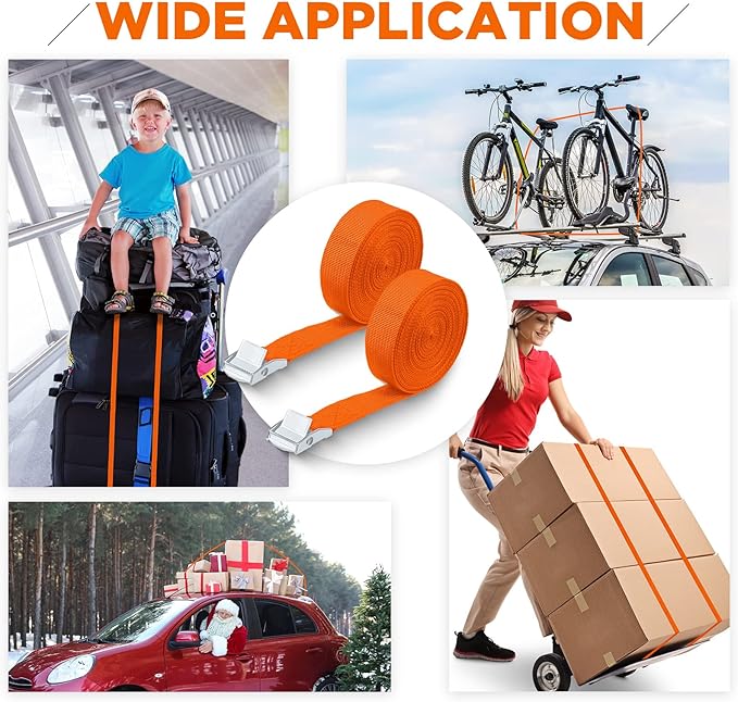 Riakrum 15 Pack 16 Feet Lashing Straps Adjustable Kayaks Tie Down Cam Buckle Straps with Buckles up to 250lbs for Cargo, Luggage, Motorcycles, Truck, Car Roof Rack, Sup Surfboard(Orange)