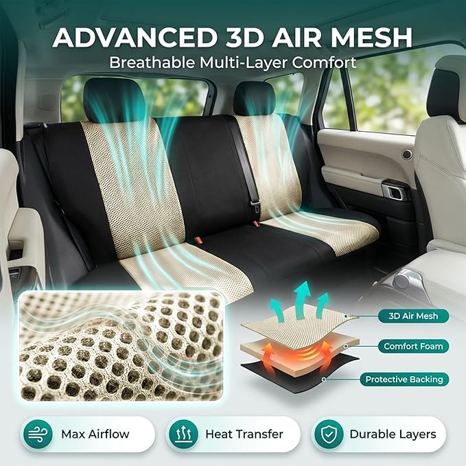 FH Group Automotive Rear Car Seat Covers for SUV, Trucks, Sedan and More - Universal Fit Rear Solid Bench Design Interior Acc