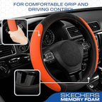 Skechers Steering Wheel Cover, Memory Foam Car Steering Wheel Cover,14.5-15inch Anti-Slip Safety Comfortable Desgin, Universa