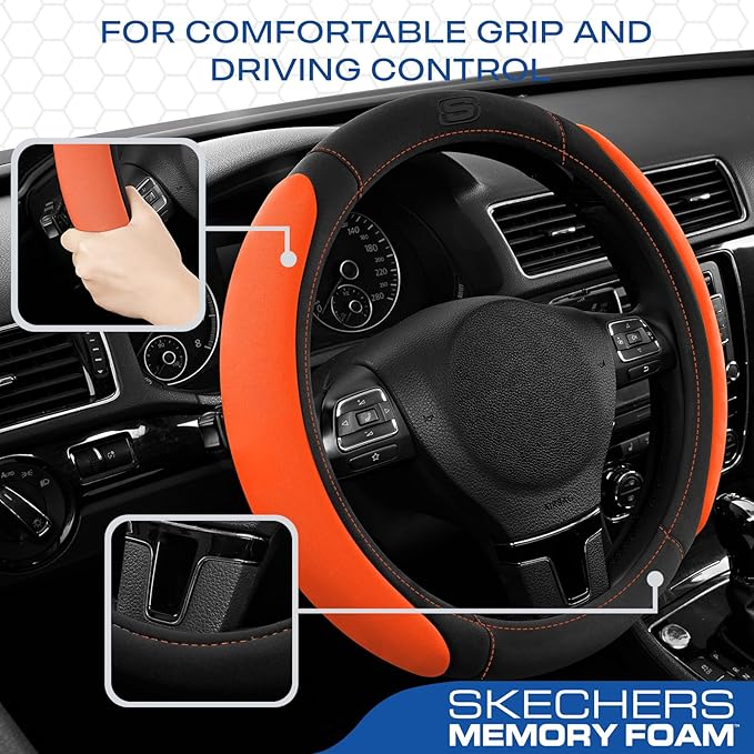 Skechers Steering Wheel Cover, Memory Foam Car Steering Wheel Cover,14.5-15inch Anti-Slip Safety Comfortable Desgin, Universa