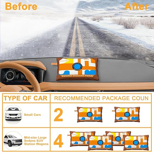 unuaST 4 x 500 Grams [4.4 lbs] Rechargeable Silica Gel Car Dehumidifier, Large Capacity Moisture Absorbers Bags, Color