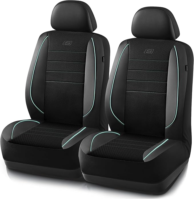 Skechers Air-Cooled Memory Foam Seat Covers,Mesh Thick Car Seat Covers,Piping Leather Car Seat Covers Front Seats,Airbag Comp