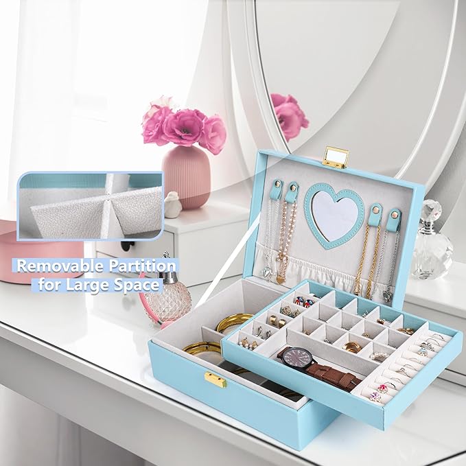 Dajasan Jewelry Box for Teenage Girl Gifts, Jewelry Organizer Box for Little Girls Kids, 2-Layer Large Jewelry Gift Box for C