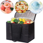 Set of 2 Large Insulated Reusable Grocery Bags with Sturdy Zipper and Handles, Foldable Washable Heavy Duty Cooler Totes for Hot or Cold Food Delivery, Groceries, Travel, Shopping