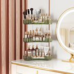 Asayuee 3-Tier Corner Bathroom Counter Organizer with Top Toothbrush Holders,Large Makeup Organizer Countertop with Brush Hol