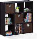 Furinno Simplistic 9-Cube Organizer with Bins, Small Size (Assembled Unit Dimensions : 7.9"D x 26.5"W x 26.7"H Inches), Dark 