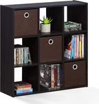 Furinno Simplistic 9-Cube Organizer with Bins, Small Size (Assembled Unit Dimensions : 7.9"D x 26.5"W x 26.7"H Inches), Dark 