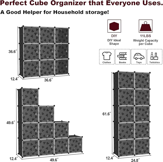 C&AHOME Cube Storage Organizer with Doors, 10-Cube Shelves, DIY Plastic Modular Bookshelf, Closet Clothes Storage Shelving Id
