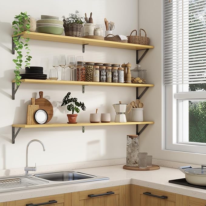 Axeman 48 Inch Floating Shelves | 8 Inch Deep Oak Wall Shelves Set of 2 | 47.3W x 8D Rustic Wood Shelves for Bookshelf Living