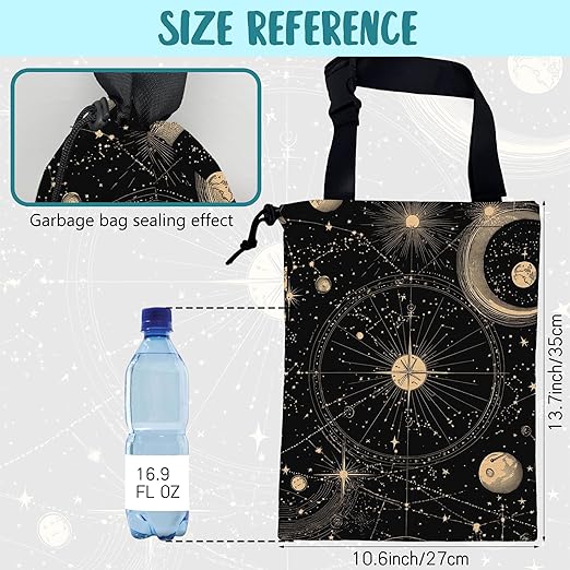 Car Trash Bag Vintage Astrology Planets Leak-Proof Car Garbage Bag with Drawstring Foldable Canvas Trash Bin with Adjustable Buckle for Car Accessories, Travelling, Camping