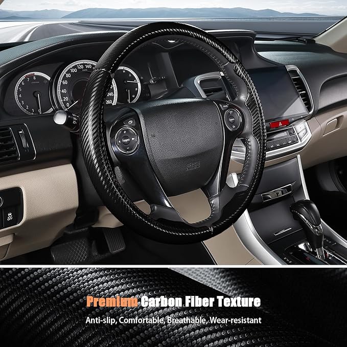 Aimato Customized Steering Wheel Cover for Honda Accord 2013-2017/Pilot 2016-2018/Crosstour 2013-2015, Thin,Anti-Slip,Scratch-Resistant Exclusive Car Accessory for Honda,Matte Black