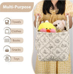Storage Basket Boho Fabric Large Collapsible Floral Laundry Nursery Hamper Portable Folding Storage for Clothes Toys (Vine-Co