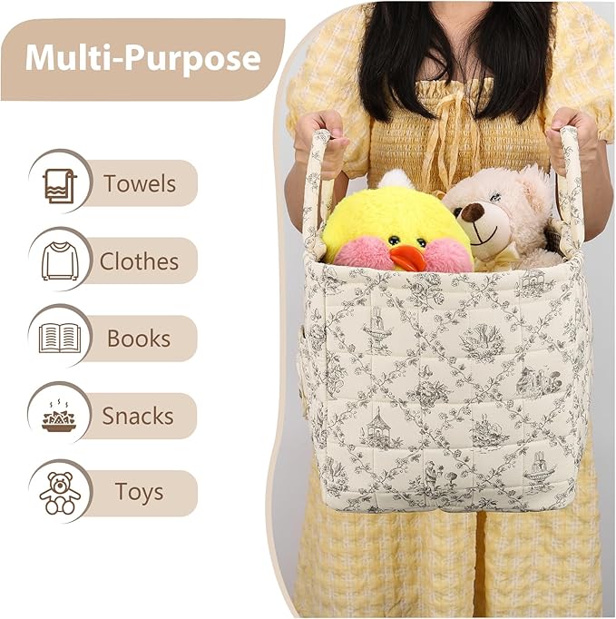 Storage Basket Boho Fabric Large Collapsible Floral Laundry Nursery Hamper Portable Folding Storage for Clothes Toys (Vine-Co
