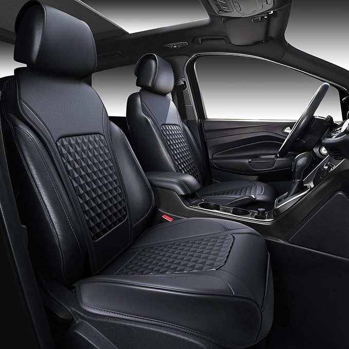 CAR PASS 2Pack Front Car Seat Covers Leather Memory Foam Water Proof Seat Protector Universal Fit for Cars SUVs Trucks Most V