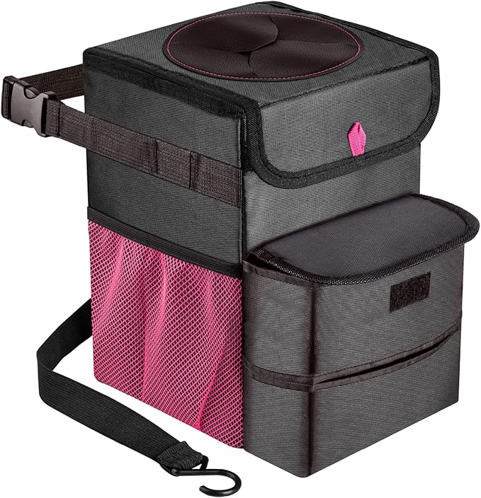 Car Trash Can Foldable Garbage Bin Leakproof 3 Gallons Black Pink