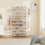 LANTEFUL Tall Shoe Rack 10 Tier Shoe Organizer Large Shoe Shelf with 18 Hooks Storage for 50 Pair Sneaker and Boot, Stackable