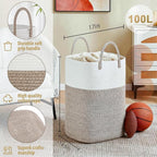 Laundry Basket,Woven Cotton Rope Laundry Hamper,Versatile Storage for Dirty Clothes,Baby Toys,and Blankets in Bathroom, Nurse