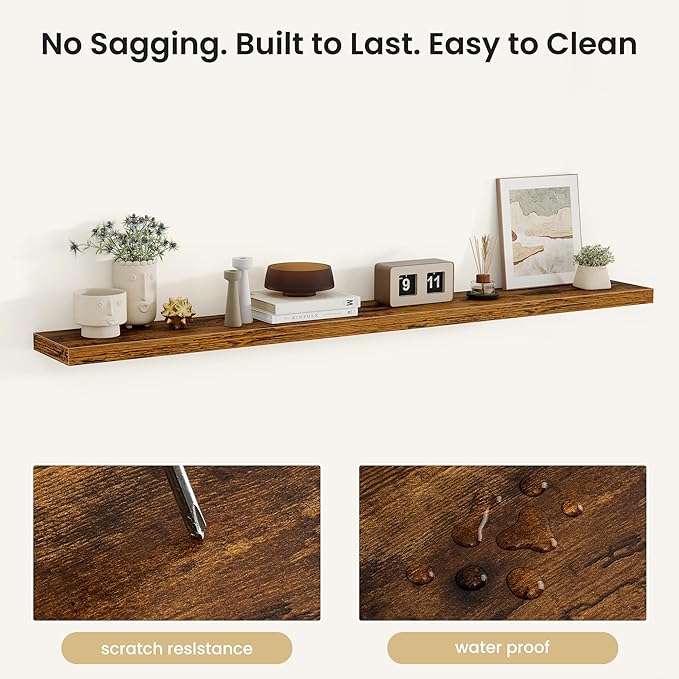 Fun Memories Floating Shelves for Wall, Rustic Wood Wall Mounted Shelves for Bathroom, Bedroom, Living Room and Kitchen, Stor