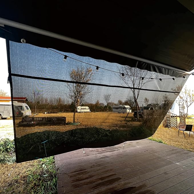 RV Awning Sun Shade Screen 8'x12'3''(Fit for 13' Awning),Black Mesh Shade Screen with Zipper,Universal Trailer Camper Awning Screen with Complete Kits,Improves Shadow and Privacy.