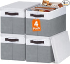 Extra Large Storage Baskets with Lids 4 Pack, 33 QT Throw Blanket Basket for Living Room - Stackable Decorative Closet Shelf 