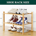Smiry Shoe Rack, 2 Tier Small Bamboo Shoe Organizer, Stackable Free Standing Wooden Shoe Storage Shelf for Closet, Entryway, 