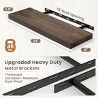 Fun Memories Solid Elm Wood Floating Shelves Set of 2-24 Inch Rustic Wall Shelves with Heavy-Duty Invisible Brackets - for Li