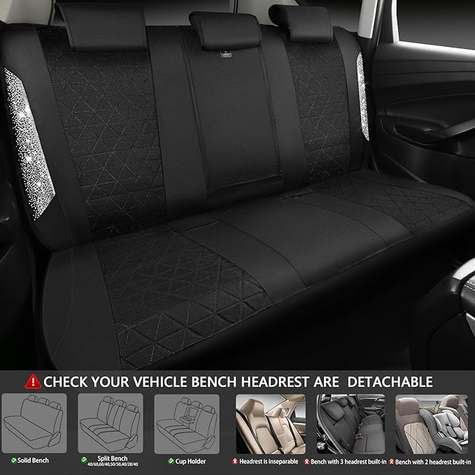 CAR PASS Oxford Bling Diamond Car Seat Covers Full Set Interior Sets, Waterproof Shining Glitter Sparkly Crystal Universal Ar