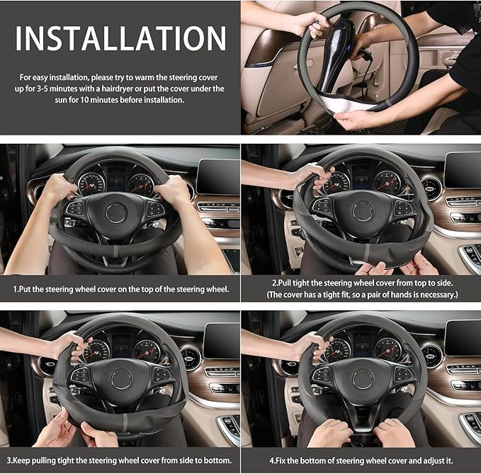 COFIT Breathable Car Steering Wheel Cover 15 inch Auto Universal Leather Wrap Non-Slip Steeringwheel Protector Automotive Int