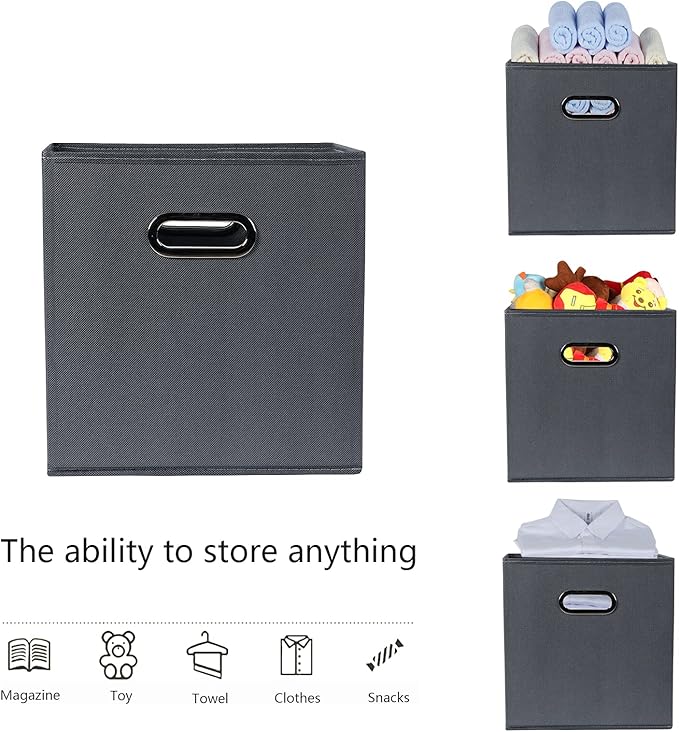 Yunkeeeper storage bins Cubes, Fabric Cube Organizer with Handle, Foldable Cube Bins for Cloth or Accessary Storage, 11x11x11