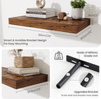 Fun Memories 24 Inch Floating Shelves Wall-Mounted, 12 Inch Deep Wall Shelves, 24 x 12 Floating Shelf, Deep Storage Shelf for