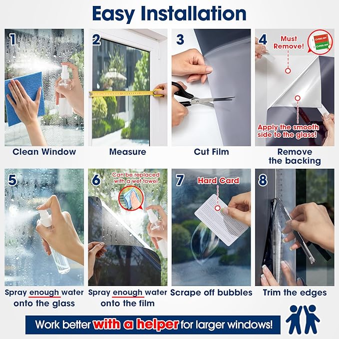Coavas One Way Privacy Window Film, Heat Control Window Tint for Home, Sun Blocking Reflective Window Film See Out Not in, Anti UV Static Cling for Windows Office Door (Black, 45.2 Inch X 13.1 Feet)
