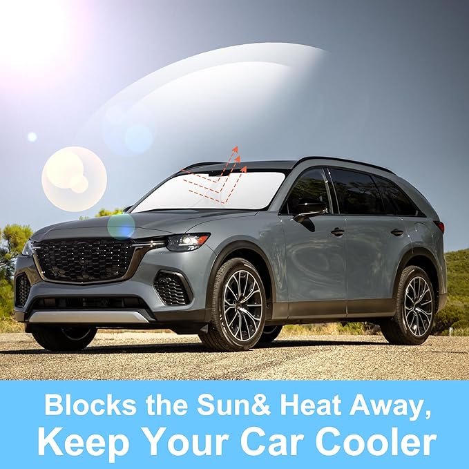 TINGLU Sun Shade for Mazda CX90 CX-90 2024 2025 2026 Accessories Windshield Sun Shade Window Shade UV Rays Protection Sun Visor Cover with Steering Wheel Sunshade Storage Bag