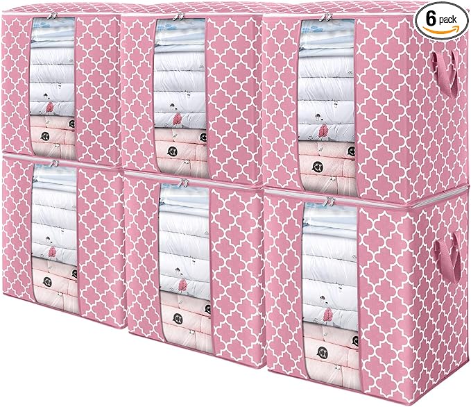 WISELIFE Storage Bags 6 Pack/100L Large Blanket Clothes Organization and Storage Containers for Comforters,Bedding, Foldable 