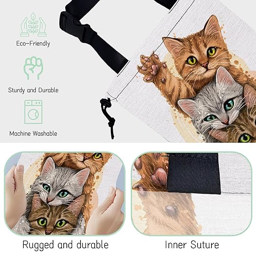 Cute Cats Car Trash Bag,Kittens Hanging Drawstring Car Garbage Bag,Waterproof Canvas Car Back Seat Organizer with Adjustable Buckle,for Vehicles,SUVs,Camping,Road Trips
