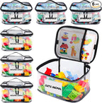 Tesuko 6 Pack Clear Toy Storage Bag with Name Tag& Manual Pocket, Waterproof Transparent PVC Toy Organizer Case for Lego Bric