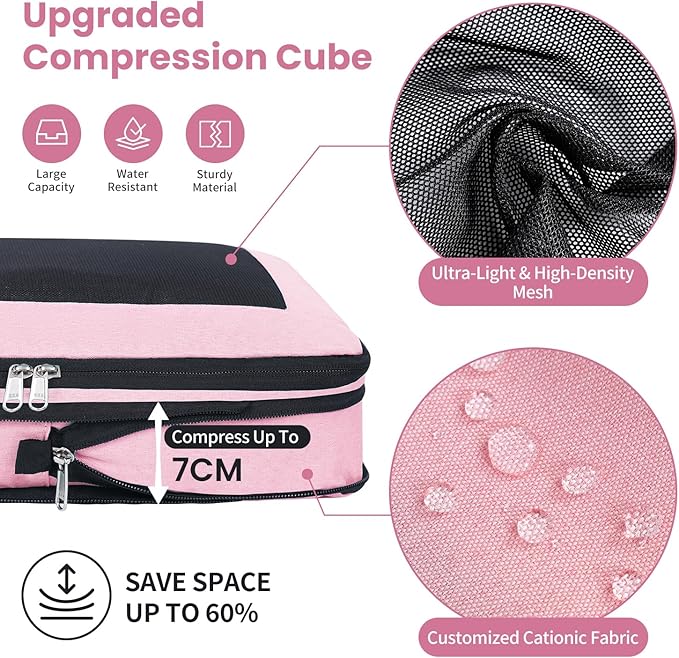 Compression Packing Cubes for Travel, Lightweight Vacation Travel Essentials, Travel Accessories for Suitcase Organizer Bags 