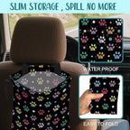 Car Garbage Bag Colorful Paw Prints and Diamond Drawstring Car Trash Bag Hanging for Back Seat with Adjustable Buckle Canvas Vehicle Trash Can Easy-to-Install