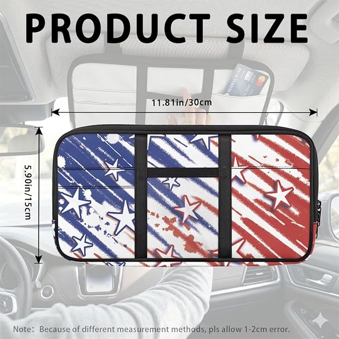American Flag Style Tactical Sun Visor Organizer for Car and Truck,Card Sleeve Pocket with Multi-Pocket Zipper Adjustable Straps Patrol Car Storage