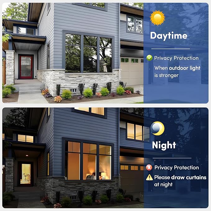 Coavas One Way Privacy Window Film, Sun Blocking Reflective Window Film See Out Not in, Heat Control Window Tint for Home, Anti UV Static Cling for Windows Glass Door (Blue, 35.4 x 157.5 inches)