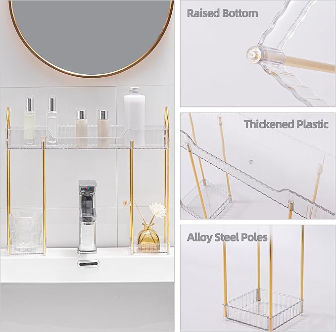 YCIA&DONE Bathroom Countertop Organizer Over The Faucet, Narrow Counter Organizers Above Sink, Table Mounted Shelf for Kitche