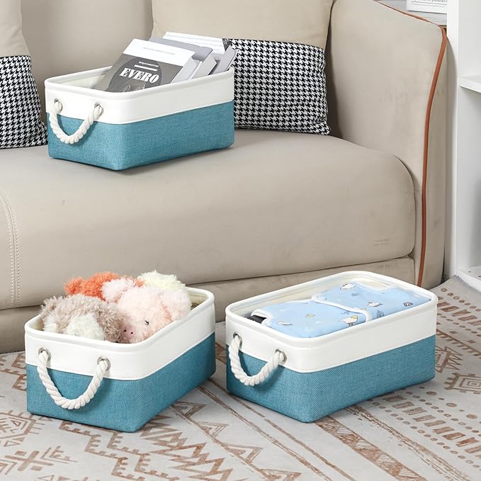 Bidtakay Small Storage Baskets for Shelves 3 Pack Fabric Storage Bins for Organizing Linen Collapsible Organizer for Closet-W