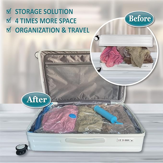 MattEasy Space Saver Vacuum Storage Bags, 6 Pack Jumbo Space Saver Bags with Pump, Storage Vacuum Sealed Bags for Clothes, Co