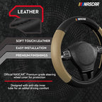 NASCAR Steering Wheel Cover, Two-Tone Beige Leather Patchwork, Universal Fit 14.5"-15.5" Steering Covers for Cars, Anti-Slip,